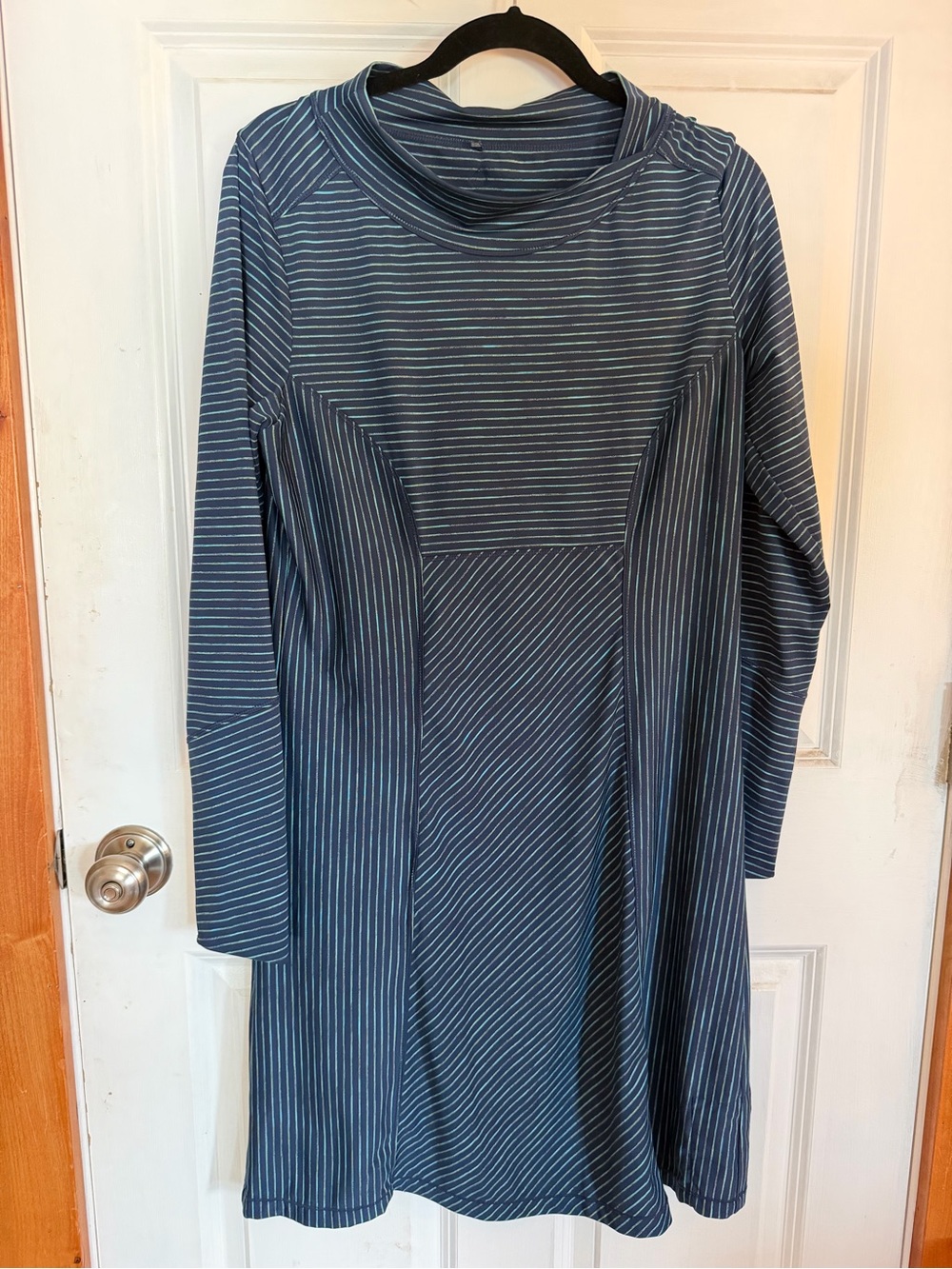 Prana Blue Striped Long-Sleeve A-Line Dress